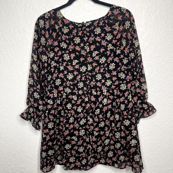 FREE People‎ Women's Black Floral Babydoll Boho Mini Dress Size Small - Picture 7 of 11